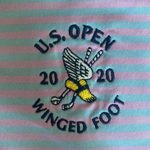 Ralph Lauren Mens Sz Xl US Open Winged Foot 2020 Golf Polo Shirt-Purple Striped - Picture 2 of 4